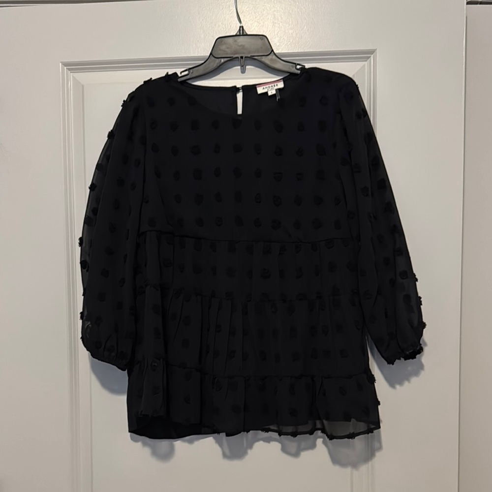 Black Ruffled Women’s blouse with polka dot detail